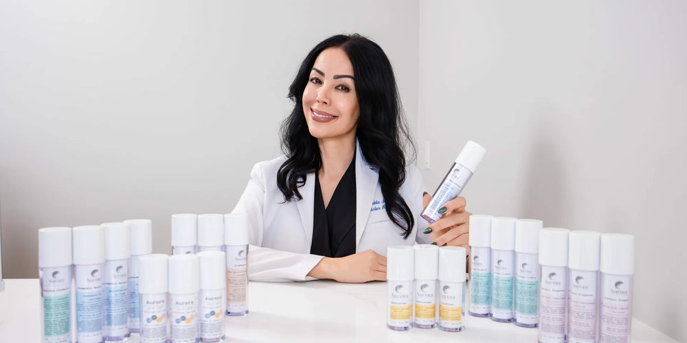 OCSC skincare provider presenting products in a warm clinic